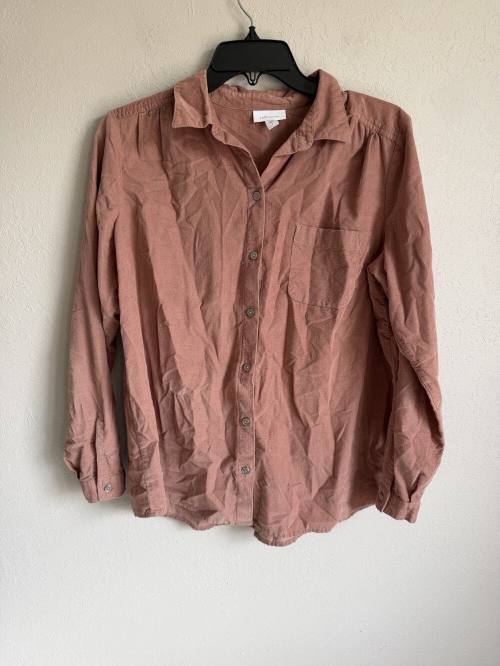 J.Jill Pink Tan Corduroy Button Down Blouse Womens S Fall Casual Classic